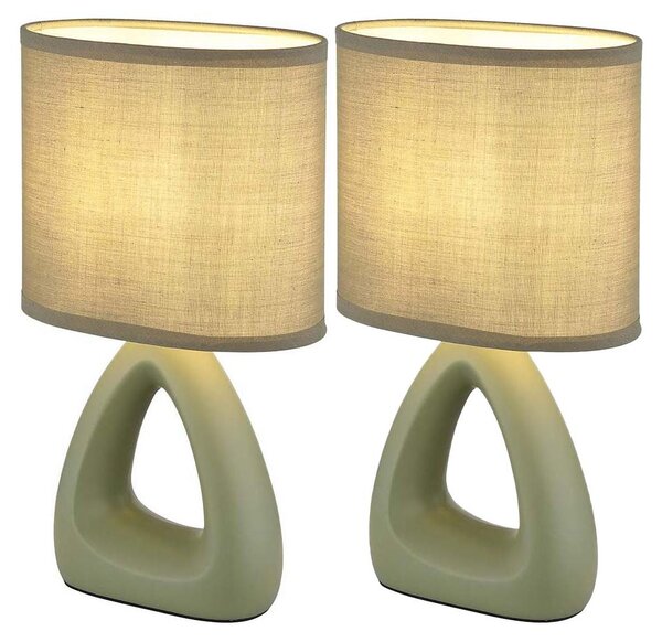 2x lampada da tavolo, Vetroceramica tessile, verde, H 30 cm