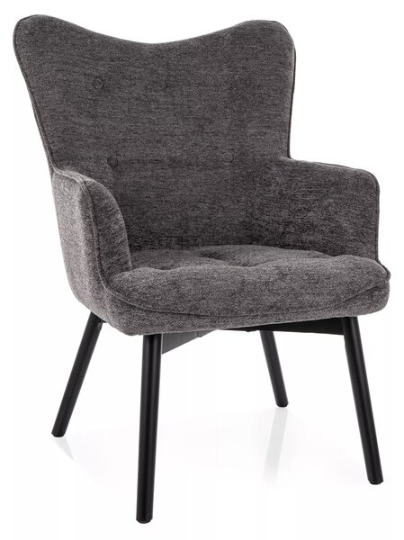 Poltrona Carmen Raven in tessuto grigio chiaro Raven 15 con struttura in legno nero opaco – 72x75x99 cm