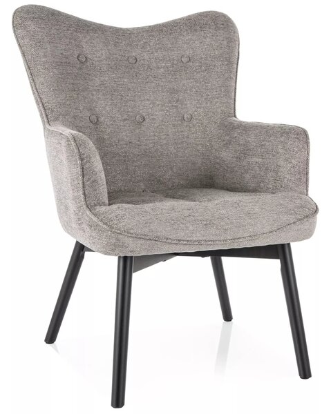 Poltrona Carmen Raven in tessuto grigio Raven 07 con struttura in legno nero opaco – 72x75x99 cm