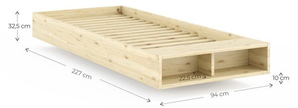 Letto singolo di colore naturale in pino massiccio senza testiera con rete inclusa 90x200 cm Merge – Karup