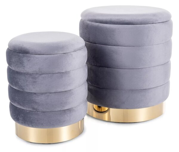 Pouf Britta Velvet con contenitore in velluto color grigio – set da 2