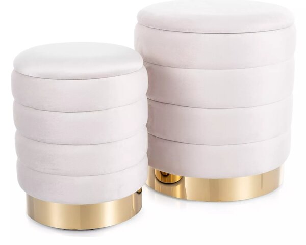 Pouf Britta Velvet con contenitore in velluto color beige chiaro – set da 2