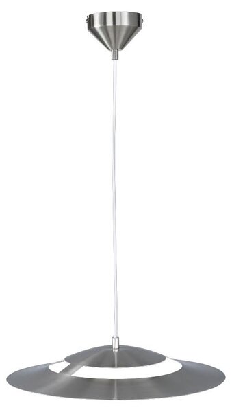 Lampada a sospensione a LED, colore argento, vetro bianco, altezza 125 cm