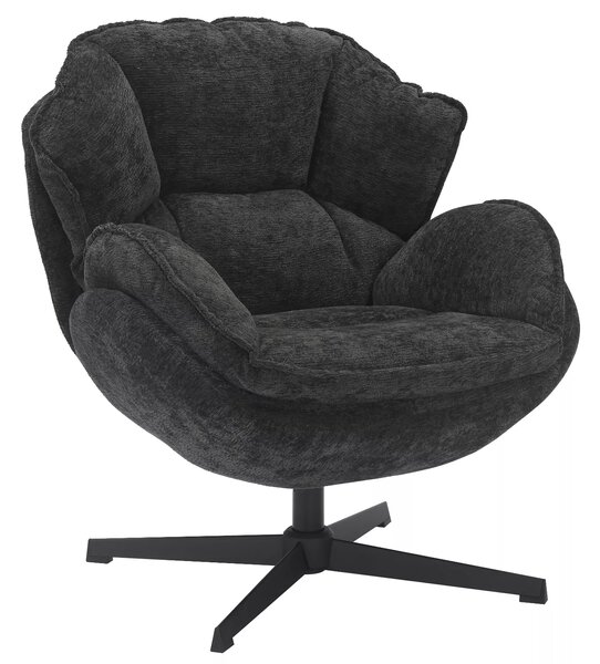 Poltrona Betty in tessuto nero con struttura in metallo nero e seduta girevole – 73x87x83 cm