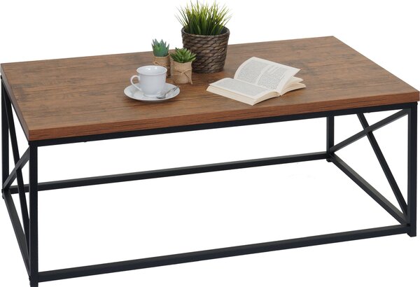 Tavolino da salotto MCW-A27, tavolino da salotto, tavolino da divano, struttura in metallo 3D 44x110x60 cm, effetto rovere selvatico