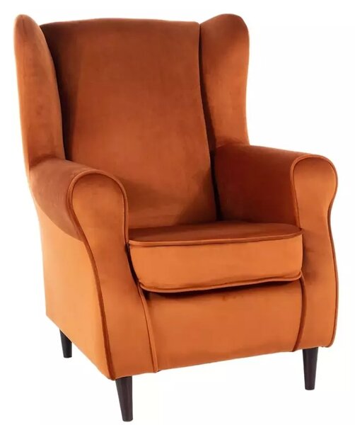Poltrona Baron in velluto color cannella Bluvel 4215 e struttura in legno colore wenge – 75x80x101 cm