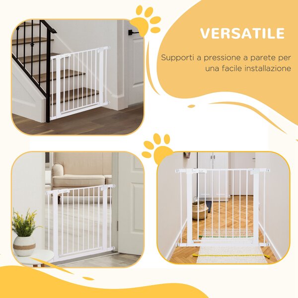 PawHut Cancelletto per Cani con Meccanismo Intelligente, Fissaggio a Pressione, Installazione senza Fori, Larghezza Regolabile 75-96cm | Aosom Italy