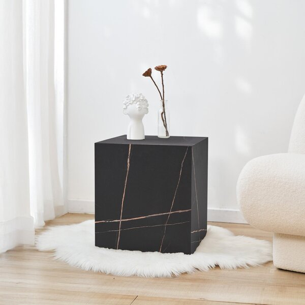 Tavolino 'Ellelu' cubo 45 x 40 x 40 cm MDF effetto marmo nero