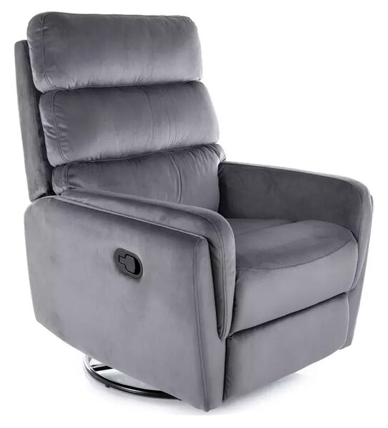 Poltrona reclinabile Argos in velluto Bluvel con funzione girevole e dondolo – colore grigio
