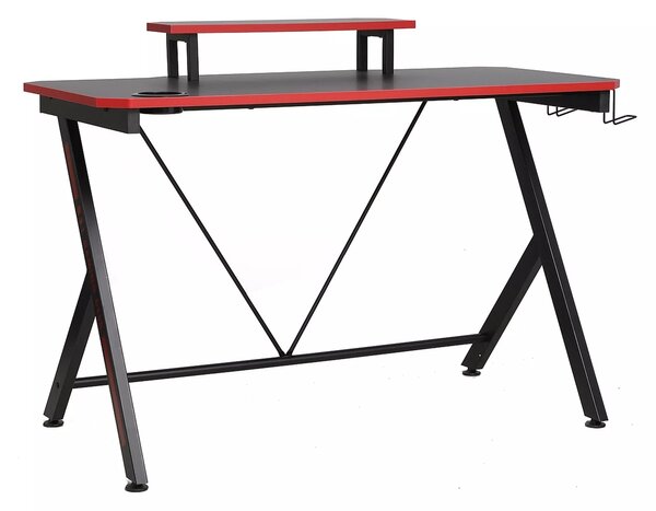 Scrivania B-202 gaming in MDF nero con dettagli rossi e struttura in metallo – 120x60x76 cm
