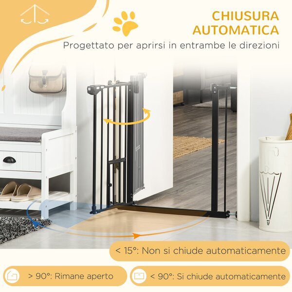PawHut Cancelletto per Cani Estensibile da 74-80cm con Fissaggio a Pressione, Barriera di Sicurezza con Chiusura Automatica, Nero|Aosom