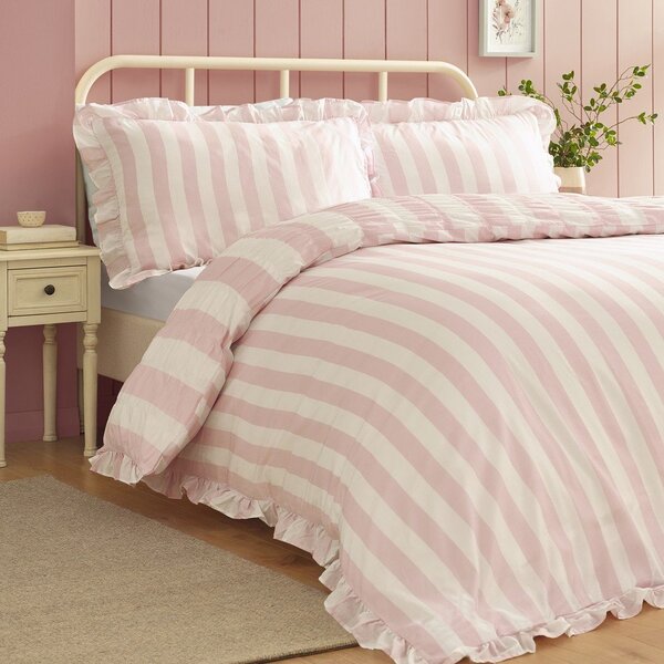Set copripiumino e federa rosa per letto singolo 135x200 cm Seersucker Frill Stripe – Catherine Lansfield