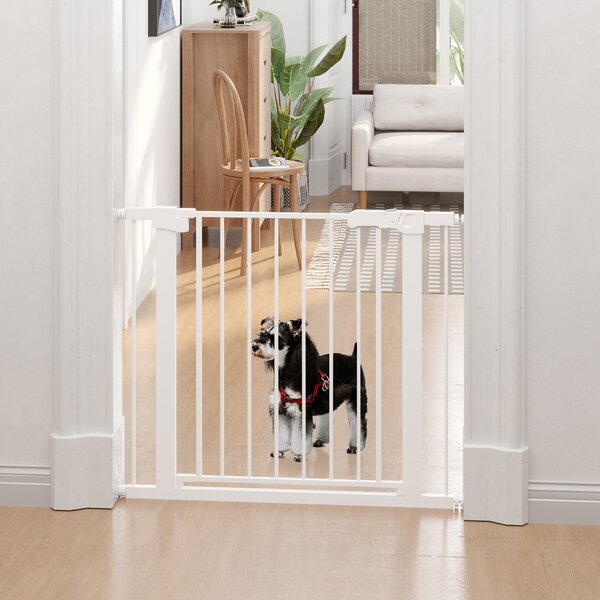 PawHut Cancelletto per Cani con Meccanismo Intelligente, Fissaggio a Pressione, Installazione senza Fori, Larghezza Regolabile 75-96cm | Aosom Italy