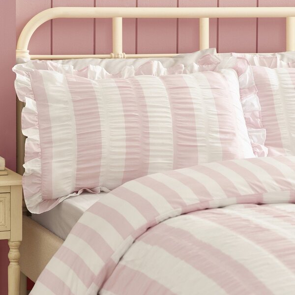Set copripiumino e federa rosa per letto singolo 135x200 cm Seersucker Frill Stripe – Catherine Lansfield