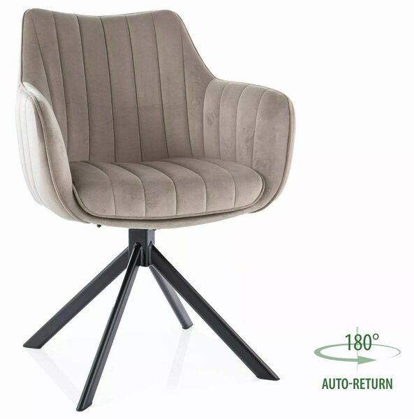 Sedia Azalia in velluto Bluvel con rotazione automatica 180° – colore beige scuro e struttura in metallo nero opaco