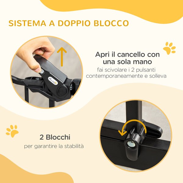 PawHut Cancelletto per Cani Estensibile da 74-80cm con Fissaggio a Pressione, Barriera di Sicurezza con Chiusura Automatica, Nero|Aosom