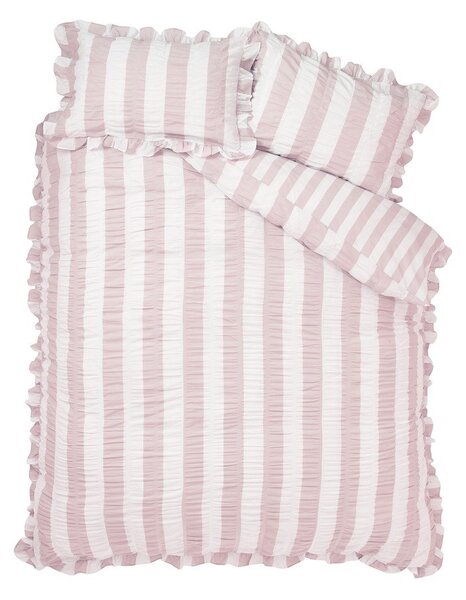 Set copripiumino e federa rosa per letto singolo 135x200 cm Seersucker Frill Stripe – Catherine Lansfield
