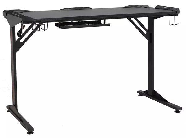 Scrivania B-216 gaming in MDF nero con LED integrati e struttura in metallo