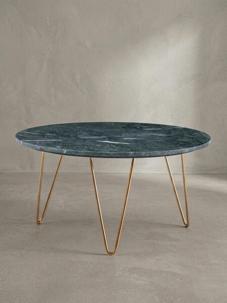 Tavolino da salotto in vero marmo verde 70x70x35 cm Tavolino da divano in metallo dorato, design a tre gambe Tavolino da salotto rotondo moderno, tavolino da salotto in marmo grande, tavolino da caffè con gambe a forcella