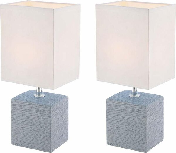 Set di 2 lampade da tavolo, corpo in Vetroceramica grigia, paralume in tessuto bianco, altezza 29 cm
