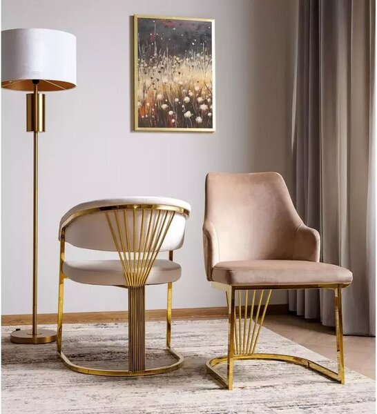 Sedia Alure in velluto Bluvel e struttura in acciaio inox dorato – 52x48x89 cm