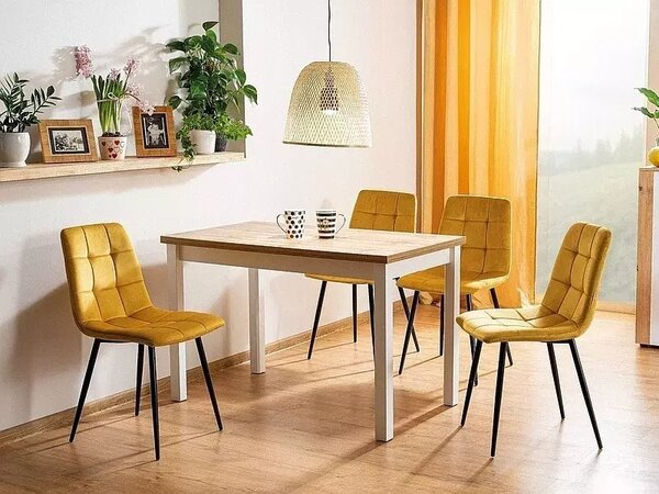 Tavolo Adam in MDF bianco opaco e piano laminato effetto rovere Wotan – 100x60 cm