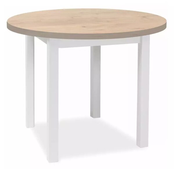 Tavolo Adam rotondo in MDF bianco opaco e piano laminato effetto rovere Lancelot – Ø80 cm