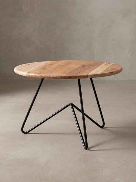 Tavolino da salotto 60x39,5x60 cm in legno massello di acacia / metallo Tavolino da divano, tavolino da salotto di design rotondo, tavolino da caffè massiccio, tavolino da salotto