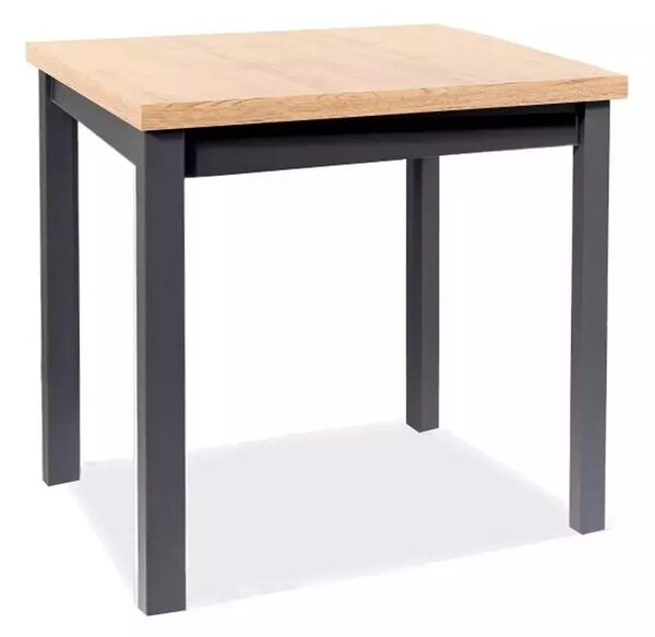 Tavolo Adam in MDF nero opaco e piano laminato effetto rovere Artisan – 80x80 cm