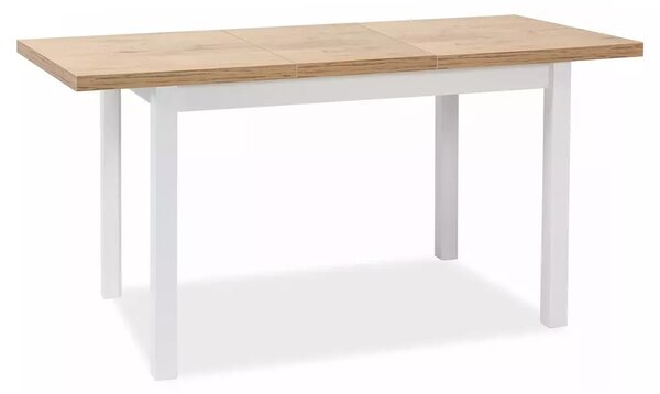 Tavolo Adam estensibile in MDF bianco opaco e piano laminato effetto rovere Lancelot – 90-125x65 cm