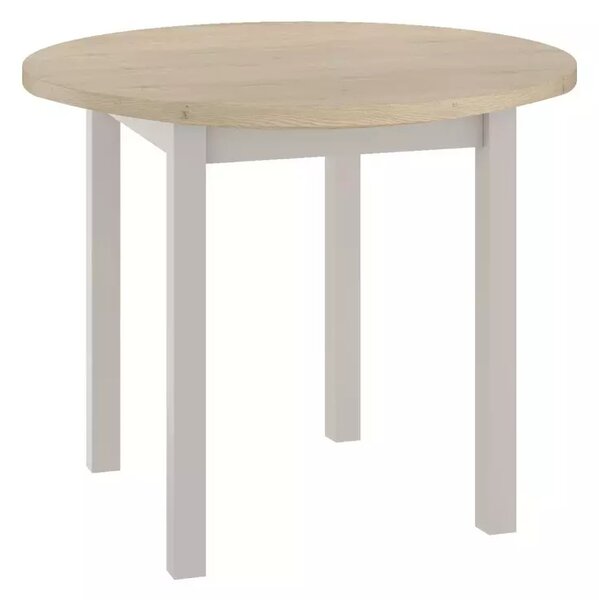 Tavolo Adam rotondo in MDF color cashmere e piano laminato effetto rovere Cremona Torro – Ø80 cm