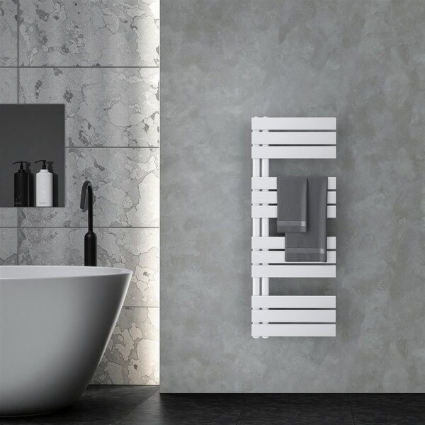 VILSTEIN radiatore elettrico per bagno, radiatore per asciugamani aperto lateralmente, asciugatore per bagno, radiatore a parete, scaldasalviette per bagno, radiatore per asciugamani, bianco, 120x45 cm