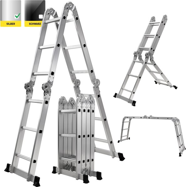 Scala multiuso Craftfull CF-104A | Scala 6in1 - Scala articolata in alluminio - Scala pieghevole e a pioli antiscivolo - Scala multifunzione (4x3 pioli)