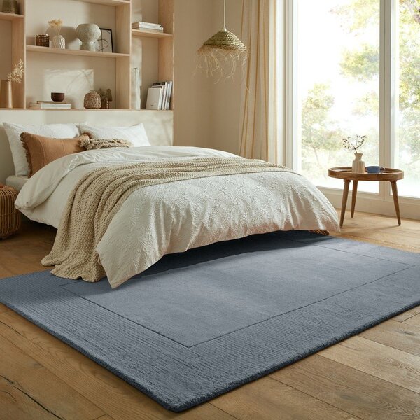 Tappeto blu scuro in lana tessuto a mano 200x290 cm Textured Wool Border – Flair Rugs