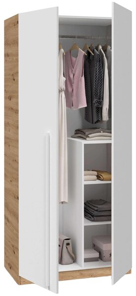 Armadio per bambini Noa, dimensioni 90x200x52 cm, bianco/effetto legno di quercia