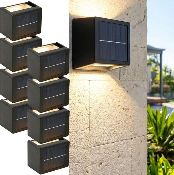 Set da 8 lampade da parete solari a LED per esterni: lampade da giardino a luce bianca calda/bianca fredda con batteria ricaricabile e sensore, impermeabili IP44, faretti decorativi per recinzioni e pareti