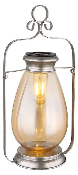 Lampada solare a LED, lanterna, colore argento, vetro ambrato, grado di protezione IP44, altezza 36,5 cm