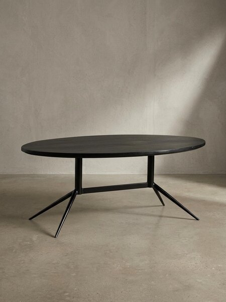 Tavolino da salotto 90x50x35 cm Mango Legno massello Metallo Nero Tavolino ovale, Tavolino da salotto di design con venature naturali del legno, Tavolino da caffè Salotto Moderno