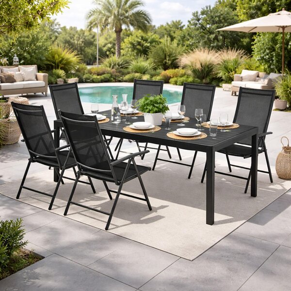 Set da giardino Set di sedute 7 pezzi 150x90cm Alluminio antracite / Nero