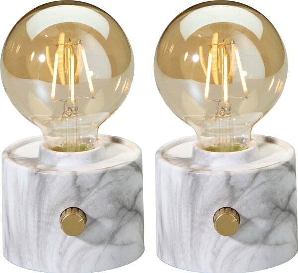 Lampadina vintage a batteria Edison Lampada da tavolo LED USB-C dimmerabile con interruttore rotante - decorazione moderna 2x marmo