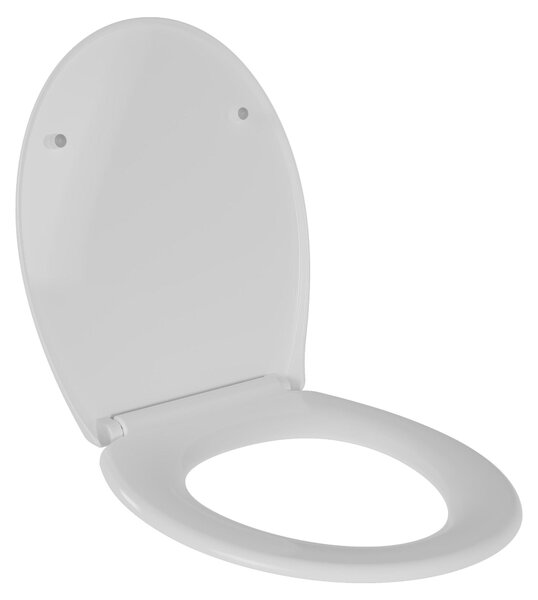Sedile WC ovale U2004 di BERNSTEIN in bianco con chiusura soft-close e funzione take-off, antibatterico, in duroplast, fissaggi in acciaio inox