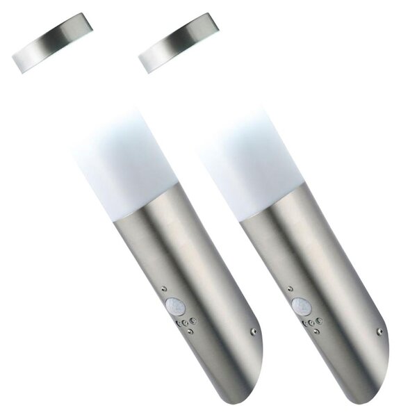 Set da 2 lampade da parete a LED con sensore di movimento, acciaio inossidabile, H 41 cm