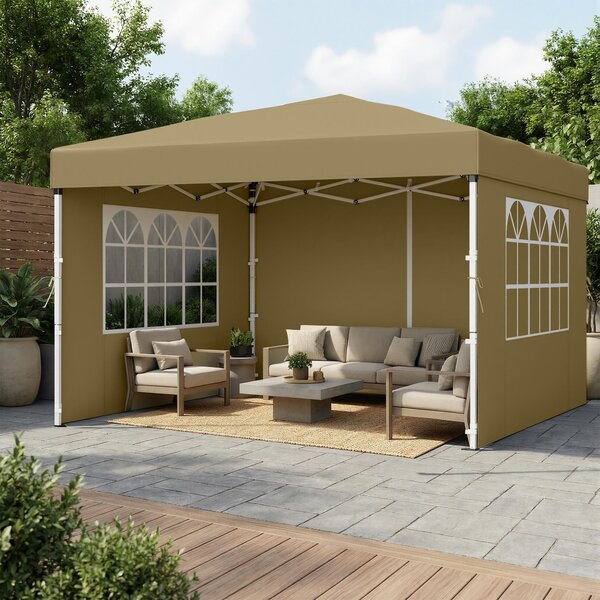 SONGMICS Tenda pieghevole 3 x 3 m, con pareti laterali, stabile, portatile, gazebo per giardino, cortile, mercato, protezione solare, beige