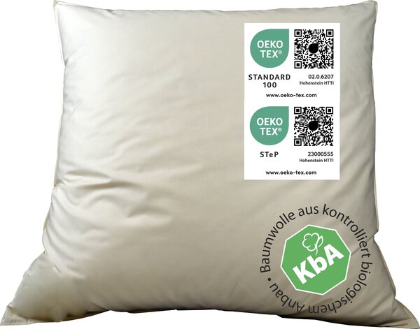 Vitaschlaf® Bio-Luxe-KBA CUSCINO IN PIUMINO Biologico di OCA Qualità tedesca 30% PIUMINO - PIATTO E SOTTILE (80 x 80 cm)