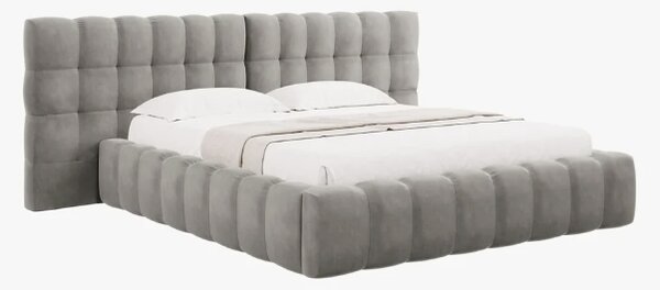 Letto matrimoniale Mamaia in tessuto Bouclé con contenitore e testiera doppia - 160x200 cm