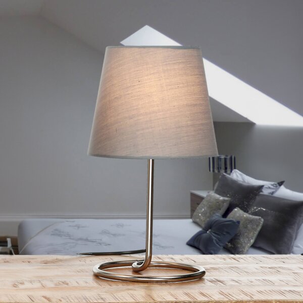 Lampada da tavolo nichel grigio alta 33 cm E14 tessuto metallo moderna lampada da comodino lampada laterale