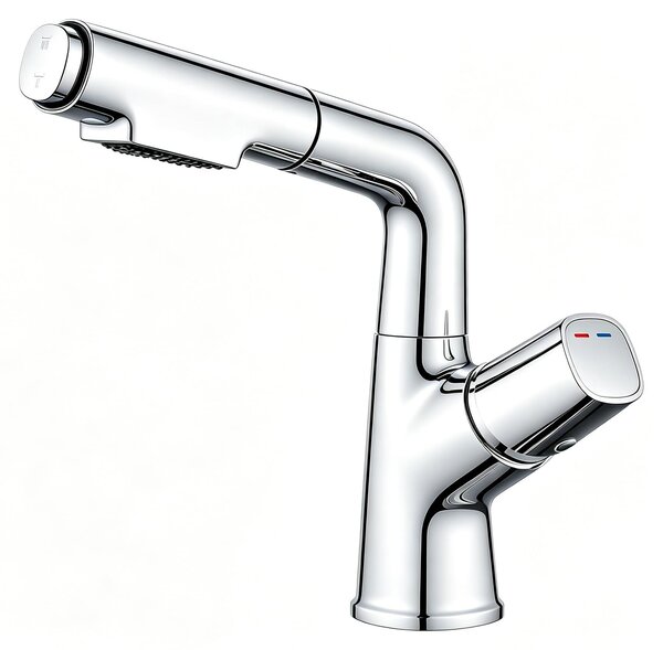 Miscelatore per lavabo con doccetta estraibile, finitura cromata