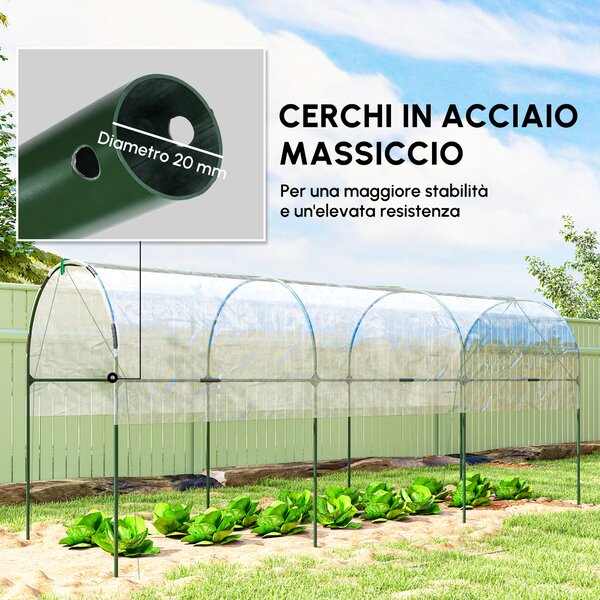 Outsunny Serra da giardino serra a pomodori 4 archi in acciaio copertura in PVC 4 x 1,23 x 1,71 m verde