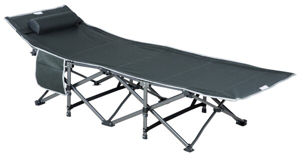 Outsunny Lettino da Campeggio Pieghevole e Imbottito con Tasca Portaoggetti, 188x64.5x53 cm, Grigio|Aosom