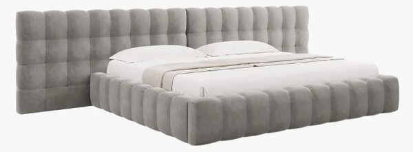 Letto matrimoniale Mamaia in tessuto Bouclé con contenitore e testiera doppia - 200x200 cm